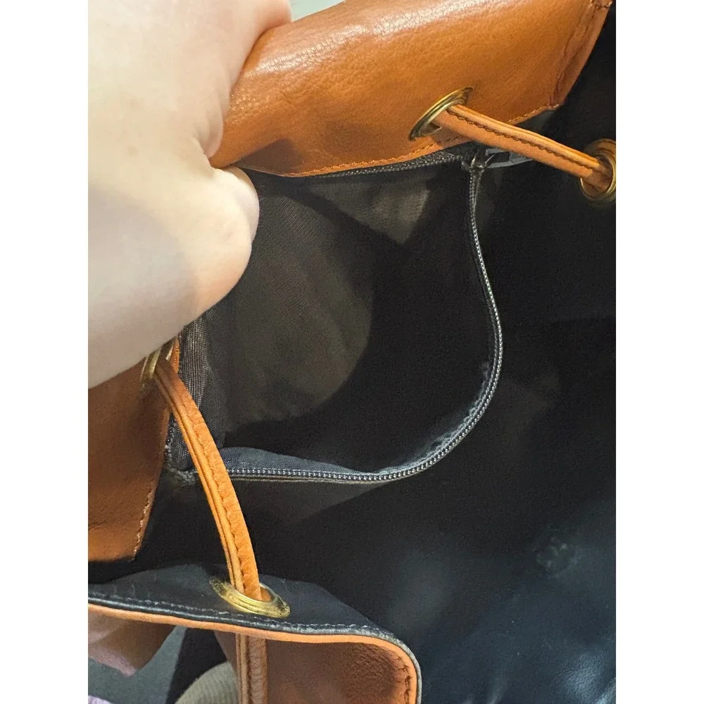 Givenchy Vintage Tan Leather Drawstring Backpack Gold Hardware Studded Logo‎
